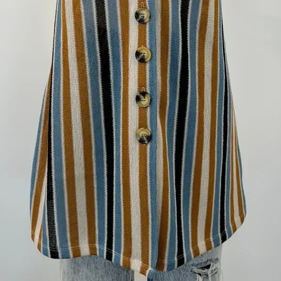 Free People Bridget Striped Top Knit Button-Down Plunge Neck Tunic | Large - Picture 3 of 10